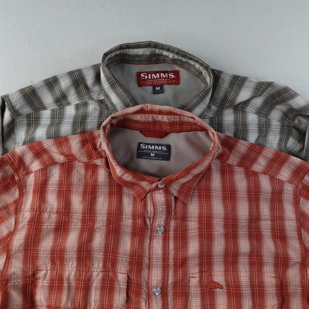 Simms Fishing Shirt Lot Mens M Pearl Snap Vented Plaid Long Sleeve Outdoor 2